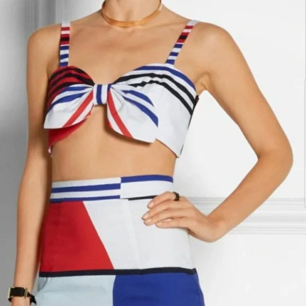 Milly Striped Red, White & Blue Bow Crop Top • Size 8